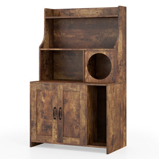 Modern Wooden Industrial Cat Litter Box Enclosure with Storage Shelves-Brown LuxuryLifeWay Online Store