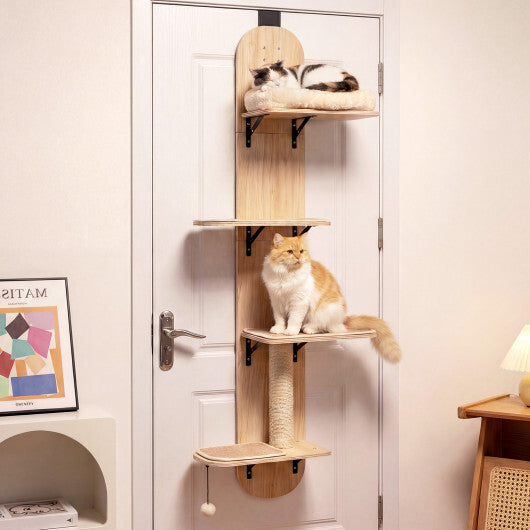 Door Hanging Cat Climber 4-level Height Adjustable with Plush Bed-Beige LuxuryLifeWay Online Store