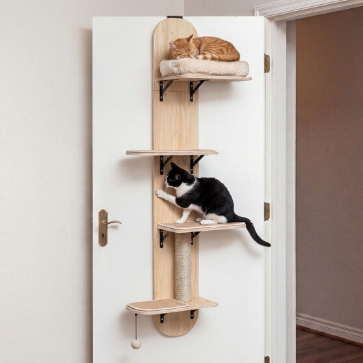 Door Hanging Cat Climber 4-level Height Adjustable with Plush Bed-Beige LuxuryLifeWay Online Store