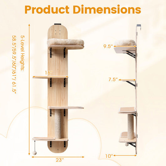 Door Hanging Cat Climber 4-level Height Adjustable with Plush Bed-Beige LuxuryLifeWay Online Store