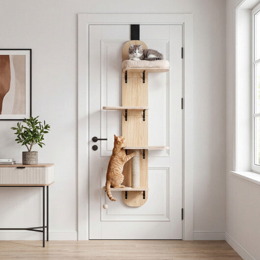 Door Hanging Cat Climber 4-level Height Adjustable with Plush Bed-Beige LuxuryLifeWay Online Store