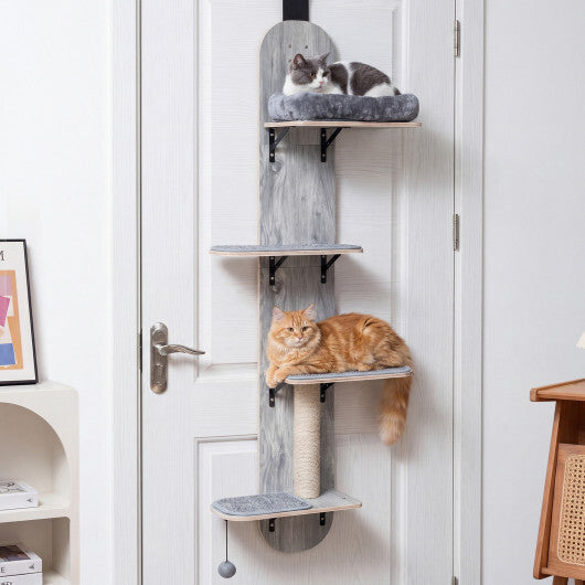 Door Hanging Cat Climber 4-level Height Adjustable with Plush Bed-Beige LuxuryLifeWay Online Store