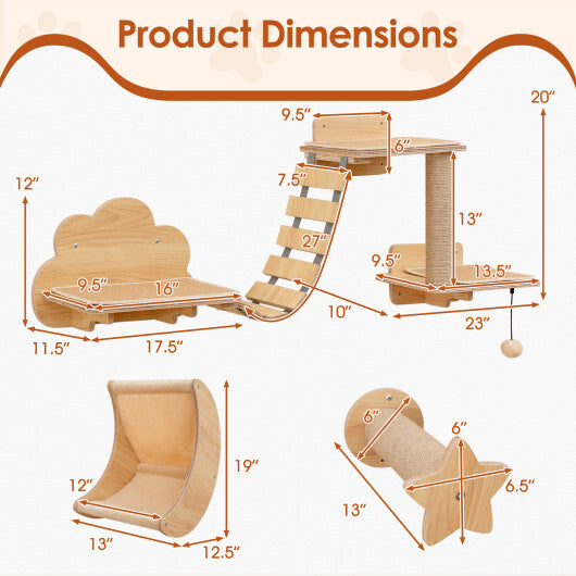 Cat Wall Furniture Set Kitten Wall Mounted Shelves with Hammock-Natural LuxuryLifeWay Online Store