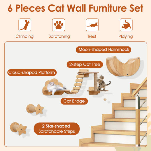 Cat Wall Furniture Set Kitten Wall Mounted Shelves with Hammock-Natural LuxuryLifeWay Online Store