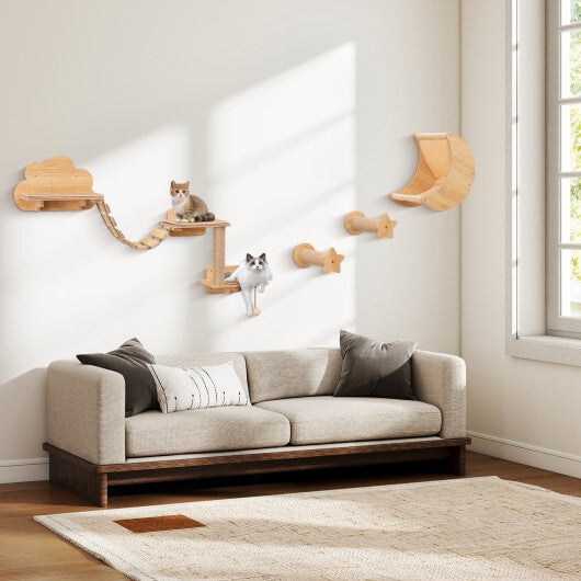 Cat Wall Furniture Set Kitten Wall Mounted Shelves with Hammock-Natural LuxuryLifeWay Online Store