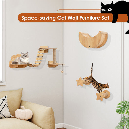 Cat Wall Furniture Set Kitten Wall Mounted Shelves with Hammock-Natural LuxuryLifeWay Online Store