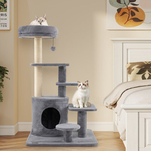 40 Inch Multi-level Cat Tower with Condo and Dangling Jingle Ball-Gray LuxuryLifeWay Online Store