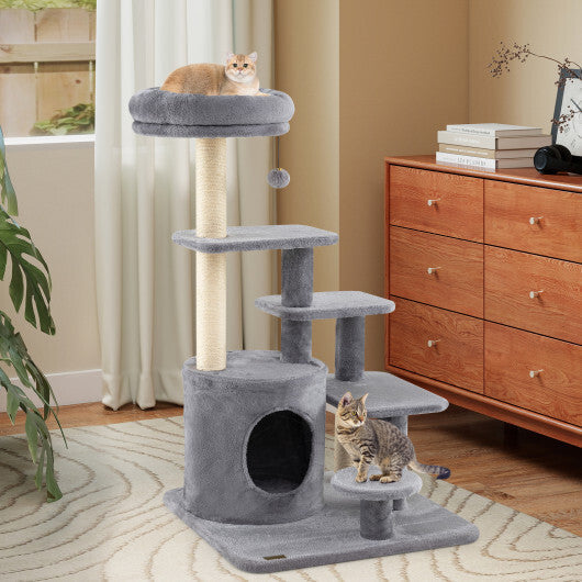 40 Inch Multi-level Cat Tower with Condo and Dangling Jingle Ball-Gray LuxuryLifeWay Online Store
