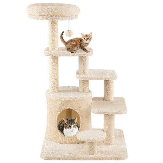 40 Inch Multi-level Cat Tower with Condo and Dangling Jingle Ball-Gray LuxuryLifeWay Online Store