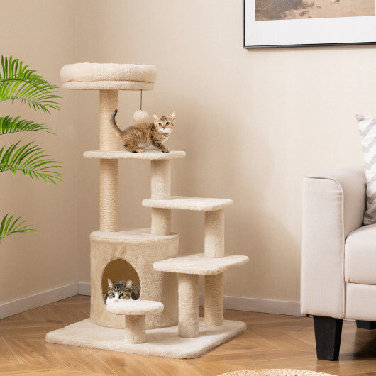 40 Inch Multi-level Cat Tower with Condo and Dangling Jingle Ball-Gray LuxuryLifeWay Online Store