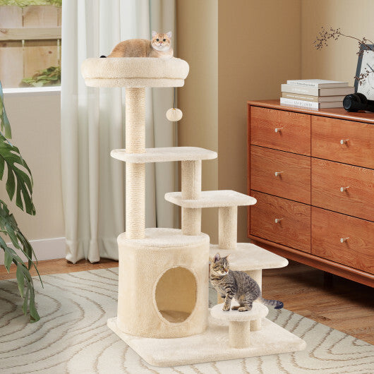 40 Inch Multi-level Cat Tower with Condo and Dangling Jingle Ball-Gray LuxuryLifeWay Online Store