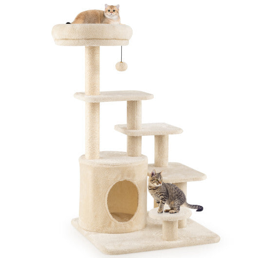 40 Inch Multi-level Cat Tower with Condo and Dangling Jingle Ball-Gray LuxuryLifeWay Online Store