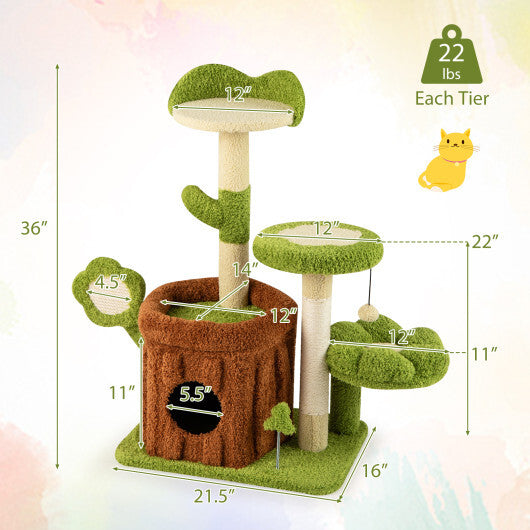 Cute Cat Tree Indoor Pet Jungle Activity Center-Green - Color: Green LuxuryLifeWay Online Store