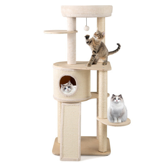56 Inch Tall Cat Tree with 2 Sisal Scratching Posts and Ladder-NA LuxuryLifeWay Online Store