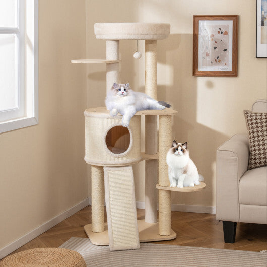 56 Inch Tall Cat Tree with 2 Sisal Scratching Posts and Ladder-NA LuxuryLifeWay Online Store