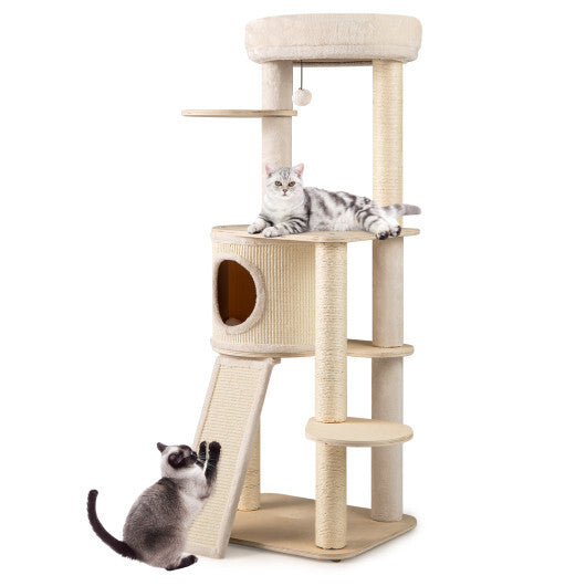 56 Inch Tall Cat Tree with 2 Sisal Scratching Posts and Ladder-NA LuxuryLifeWay Online Store
