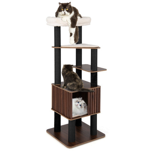Wooden Cat Tower Top Perch with Soft Padding-Brown