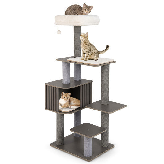Multi-level Cat Tree for Indoor Cat 59.5 inch Tall Cat Tower with Cushion Top Perch-Gray LuxuryLifeWay Online Store