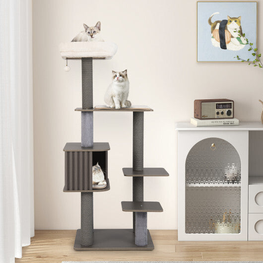 Multi-level Cat Tree for Indoor Cat 59.5 inch Tall Cat Tower with Cushion Top Perch-Gray LuxuryLifeWay Online Store