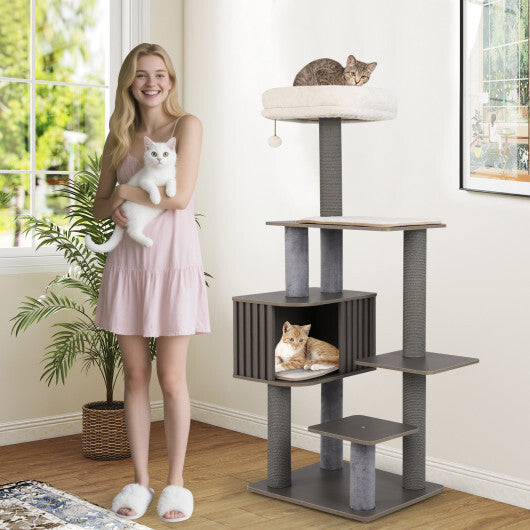 Multi-level Cat Tree for Indoor Cat 59.5 inch Tall Cat Tower with Cushion Top Perch-Gray LuxuryLifeWay Online Store