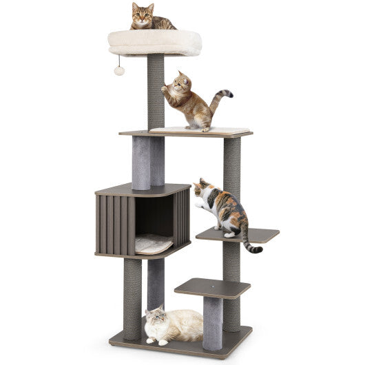 Multi-level Cat Tree for Indoor Cat 59.5 inch Tall Cat Tower with Cushion Top Perch-Gray LuxuryLifeWay Online Store