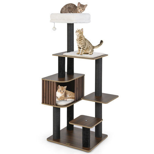 Multi-level Cat Tree for Indoor Cat 59.5 inch Tall Cat Tower with Cushion Top Perch-Gray LuxuryLifeWay Online Store