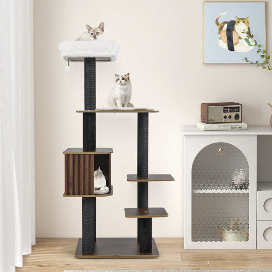 Multi-level Cat Tree for Indoor Cat 59.5 inch Tall Cat Tower with Cushion Top Perch-Gray LuxuryLifeWay Online Store