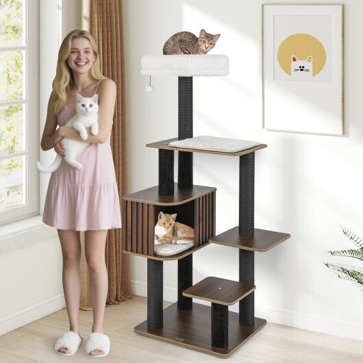 Multi-level Cat Tree for Indoor Cat 59.5 inch Tall Cat Tower with Cushion Top Perch-Gray LuxuryLifeWay Online Store