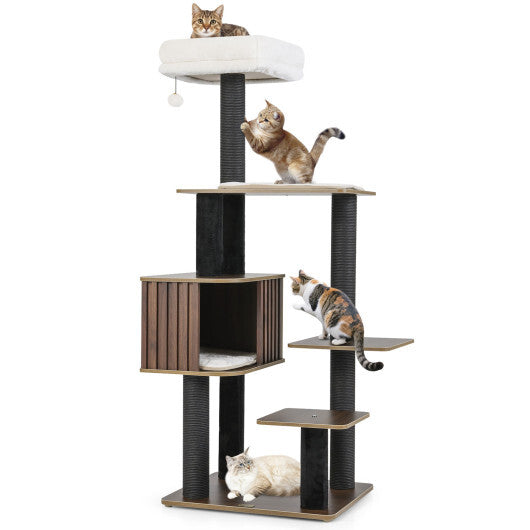 Multi-level Cat Tree for Indoor Cat 59.5 inch Tall Cat Tower with Cushion Top Perch-Gray LuxuryLifeWay Online Store