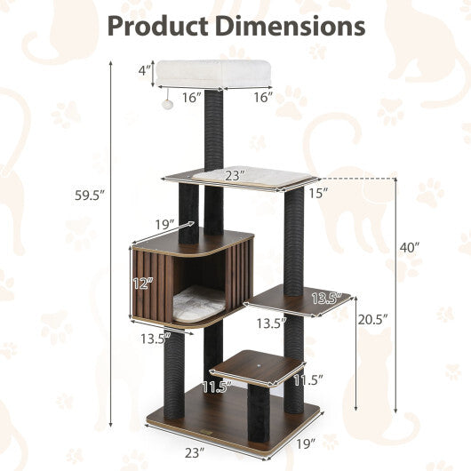 Multi-level Cat Tree for Indoor Cat 59.5 inch Tall Cat Tower with Cushion Top Perch-Gray LuxuryLifeWay Online Store
