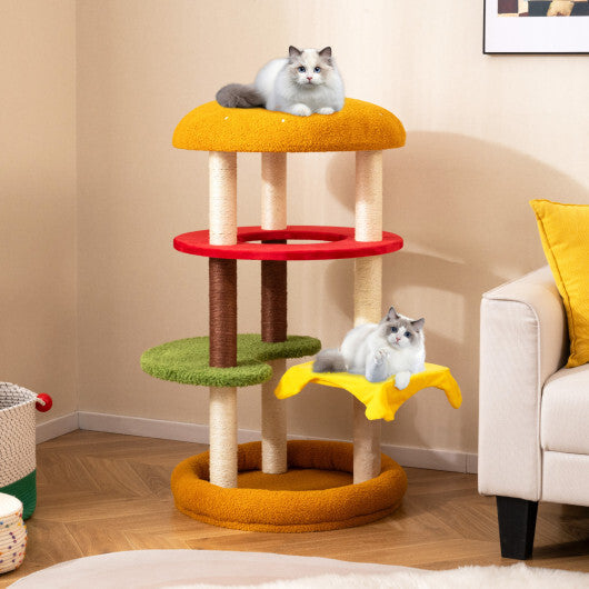 42 Inch Tall Modern Cat Tree Multi-Level with Padded Perch and Cat Bed-Yellow LuxuryLifeWay Online Store