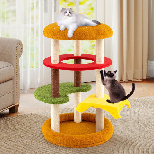 42 Inch Tall Modern Cat Tree Multi-Level with Padded Perch and Cat Bed-Yellow LuxuryLifeWay Online Store
