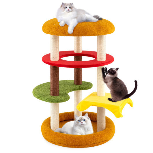 42 Inch Tall Modern Cat Tree Multi-Level with Padded Perch and Cat Bed-Yellow LuxuryLifeWay Online Store