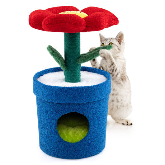 Cute Cat Tree with Flower Padded Perch for Indoor Cats-Red LuxuryLifeWay Online Store