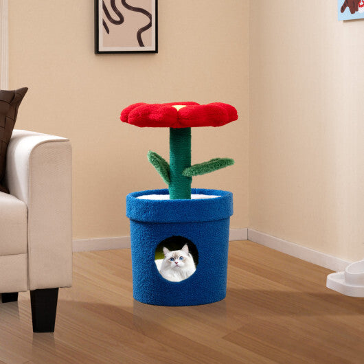 Cute Cat Tree with Flower Padded Perch for Indoor Cats-Red LuxuryLifeWay Online Store