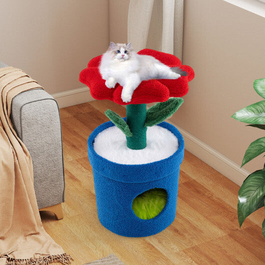 Cute Cat Tree with Flower Padded Perch for Indoor Cats-Red LuxuryLifeWay Online Store
