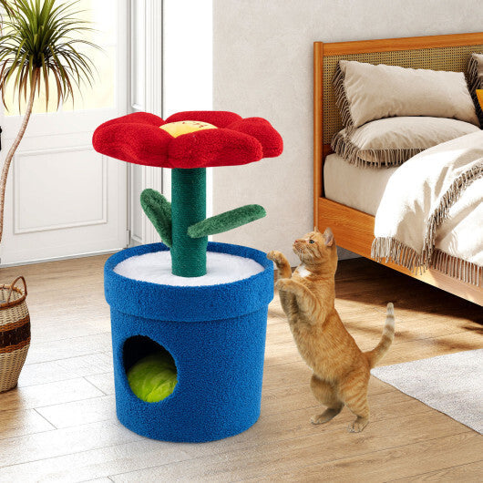 Cute Cat Tree with Flower Padded Perch for Indoor Cats-Red LuxuryLifeWay Online Store