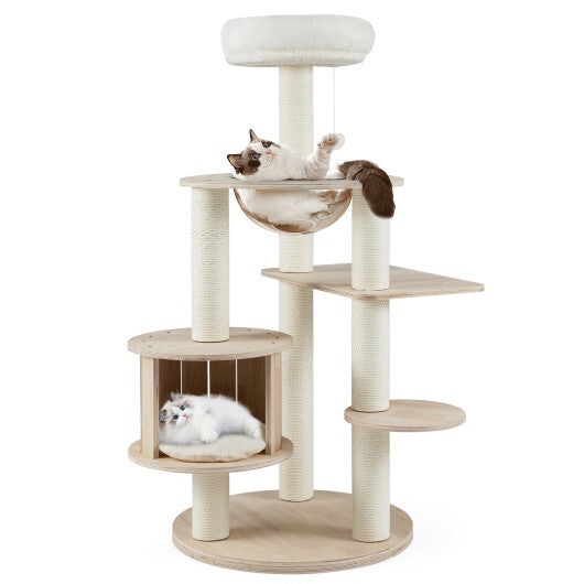 52 Inches Tall Wooden Cat Tree with Washable Plush Cushions and Multi-Level Climbing Stand LuxuryLifeWay Online Store