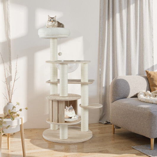 52 Inches Tall Wooden Cat Tree with Washable Plush Cushions and Multi-Level Climbing Stand LuxuryLifeWay Online Store