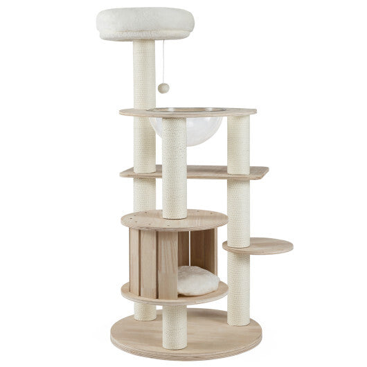 52 Inches Tall Wooden Cat Tree with Washable Plush Cushions and Multi-Level Climbing Stand LuxuryLifeWay Online Store