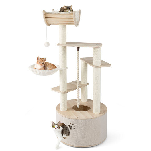 55.5 Inches Tall Wooden Cat Tree with Washable Plush Cushions for Indoor Cats LuxuryLifeWay Online Store