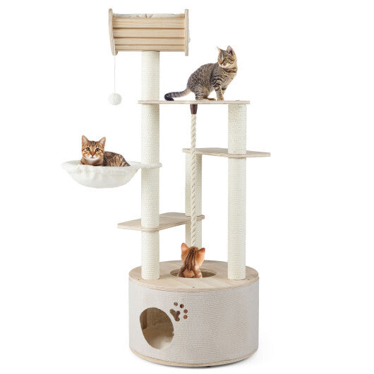 55.5 Inches Tall Wooden Cat Tree with Washable Plush Cushions for Indoor Cats LuxuryLifeWay Online Store
