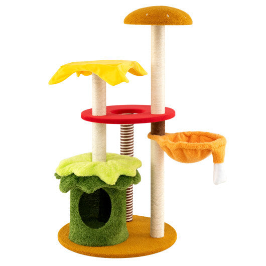 46 Inch Tall Cat Tree Multi-Level with Padded Perch and Hanging Basket Bed-Yellow LuxuryLifeWay Online Store