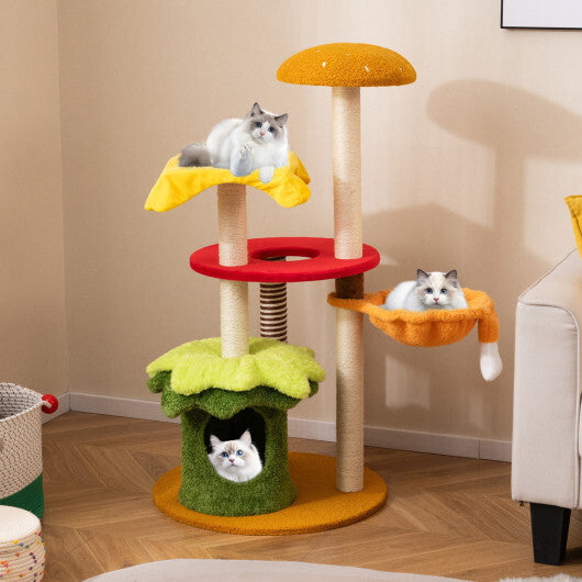 46 Inch Tall Cat Tree Multi-Level with Padded Perch and Hanging Basket Bed-Yellow LuxuryLifeWay Online Store