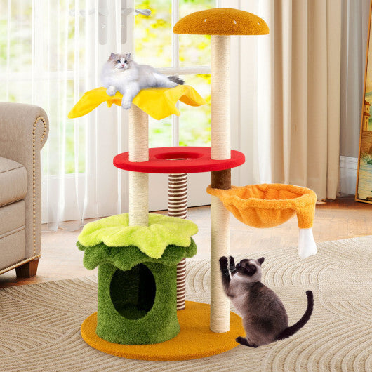 46 Inch Tall Cat Tree Multi-Level with Padded Perch and Hanging Basket Bed-Yellow LuxuryLifeWay Online Store