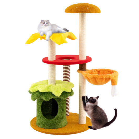 46 Inch Tall Cat Tree Multi-Level with Padded Perch and Hanging Basket Bed-Yellow LuxuryLifeWay Online Store