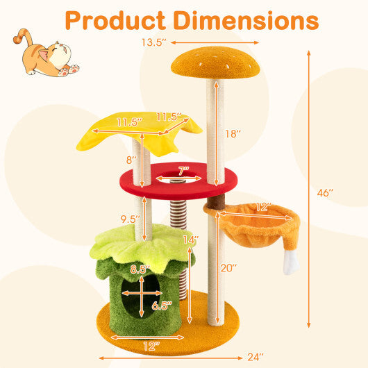 46 Inch Tall Cat Tree Multi-Level with Padded Perch and Hanging Basket Bed-Yellow LuxuryLifeWay Online Store