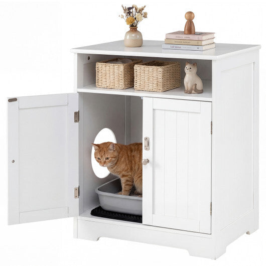 Cat Litter Box Enclosure Wooden Hidden Pet Washroom Furniture-White LuxuryLifeWay Online Store