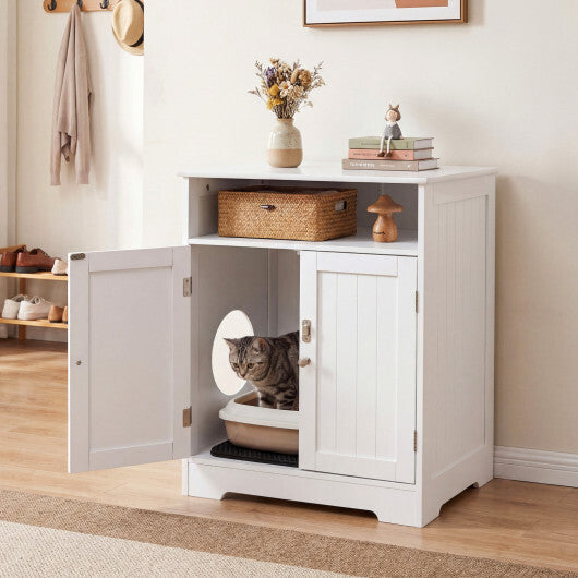 Cat Litter Box Enclosure Wooden Hidden Pet Washroom Furniture-White LuxuryLifeWay Online Store
