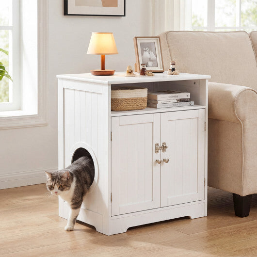 Cat Litter Box Enclosure Wooden Hidden Pet Washroom Furniture-White LuxuryLifeWay Online Store
